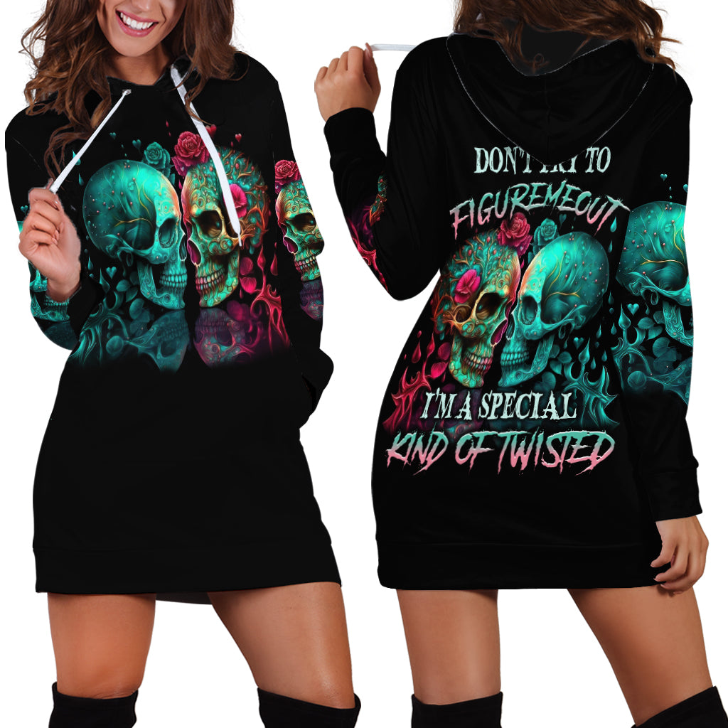 Don't Try To Figure Me Out Skull Hoodie Dress - Wonder Print Shop