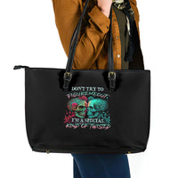 Don't Try To Figure Me Out Skull Leather Tote Bag - Wonder Print Shop