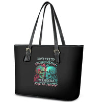 Don't Try To Figure Me Out Skull Leather Tote Bag - Wonder Print Shop