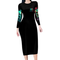 Don't Try To Figure Me Out Skull Long Sleeve Bodycon Dress - Wonder Print Shop