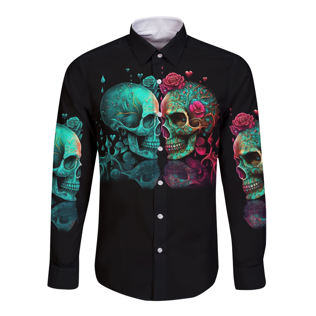 Don't Try To Figure Me Out Skull Long Sleeve Button Shirt - Wonder Print Shop