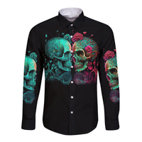 Don't Try To Figure Me Out Skull Long Sleeve Button Shirt - Wonder Print Shop