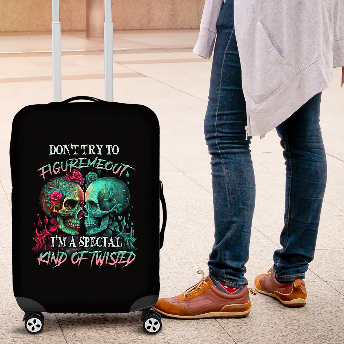 Don't Try To Figure Me Out Skull Luggage Cover - Wonder Print Shop