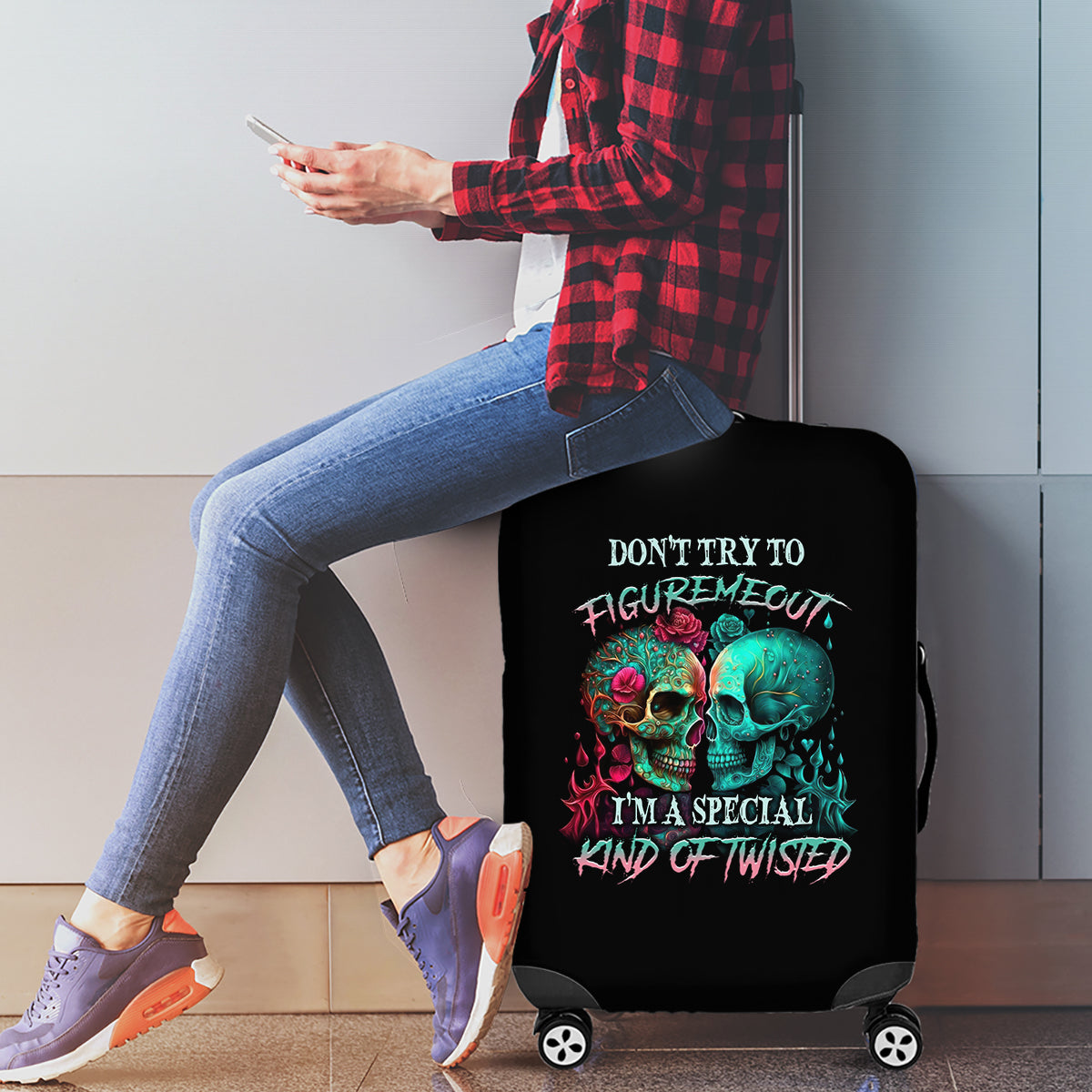 Don't Try To Figure Me Out Skull Luggage Cover - Wonder Print Shop