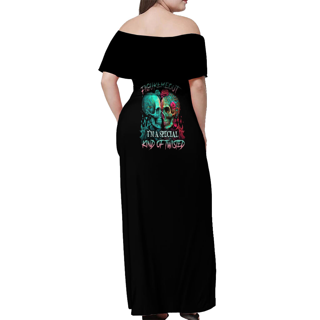 Don't Try To Figure Me Out Skull Off Shoulder Maxi Dress - Wonder Print Shop
