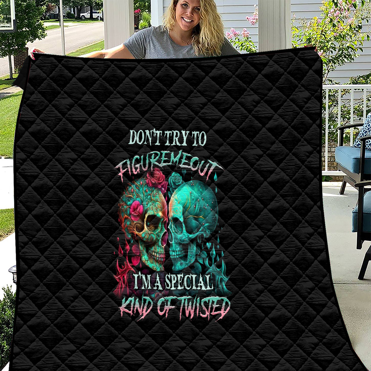 Don't Try To Figure Me Out Skull Quilt - Wonder Print Shop