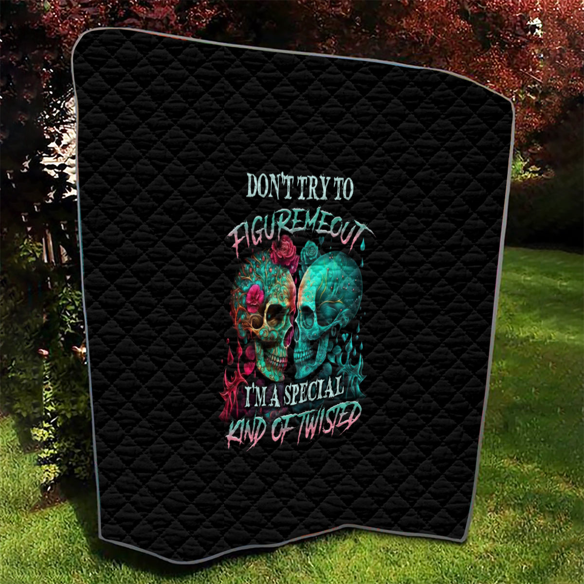 Don't Try To Figure Me Out Skull Quilt - Wonder Print Shop
