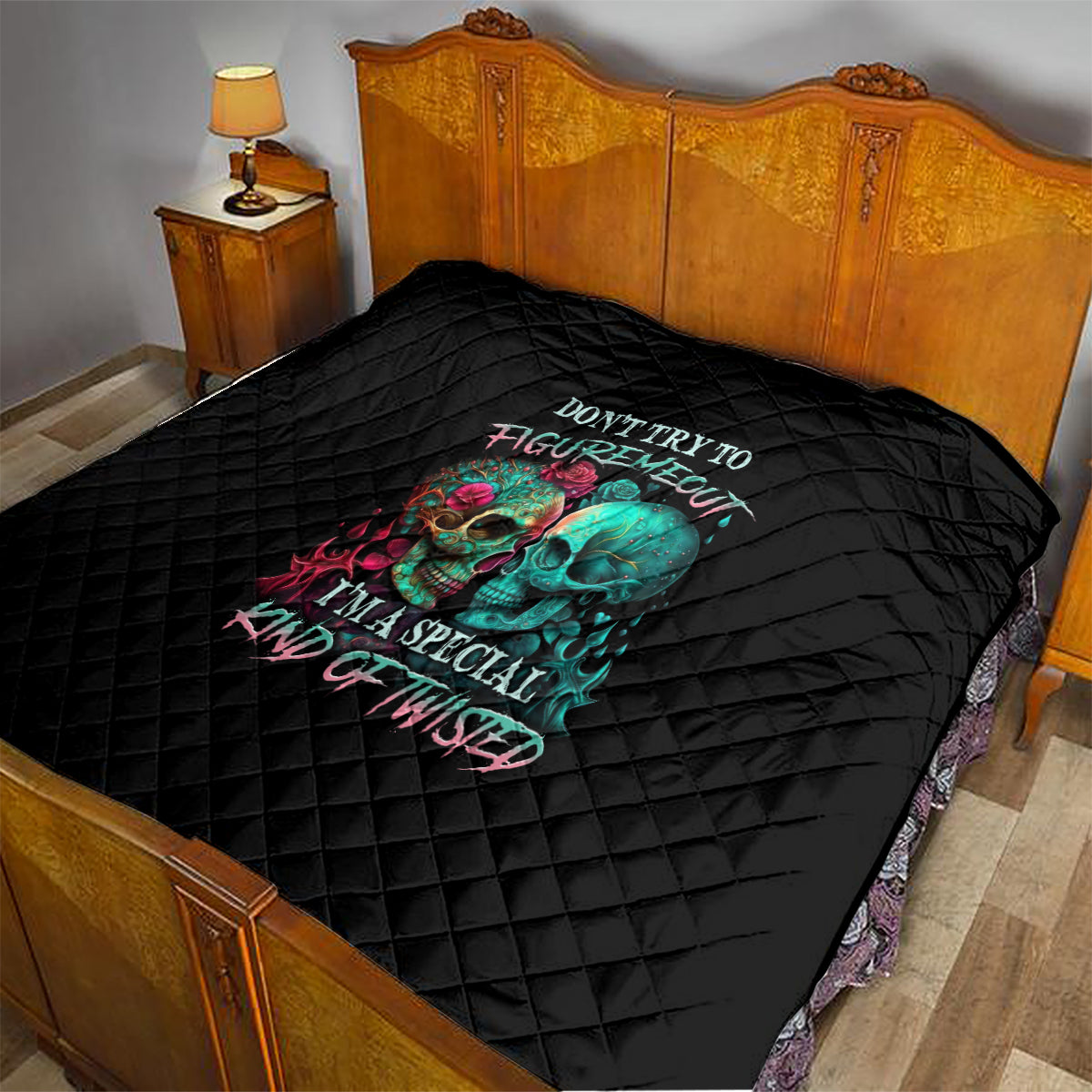 Don't Try To Figure Me Out Skull Quilt - Wonder Print Shop