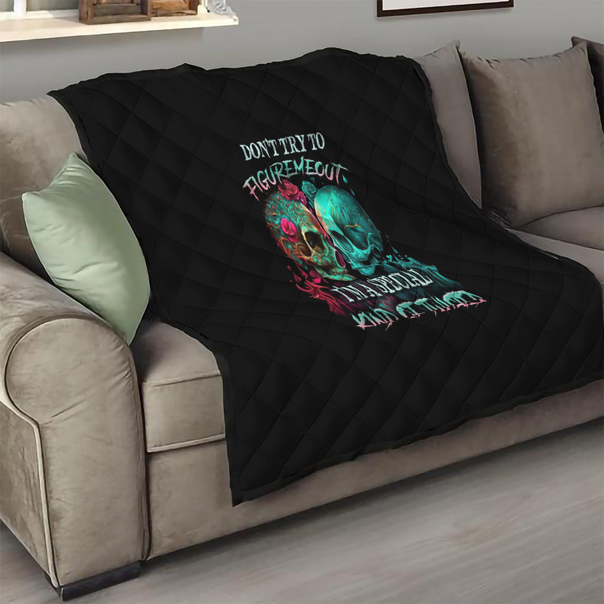 Don't Try To Figure Me Out Skull Quilt - Wonder Print Shop