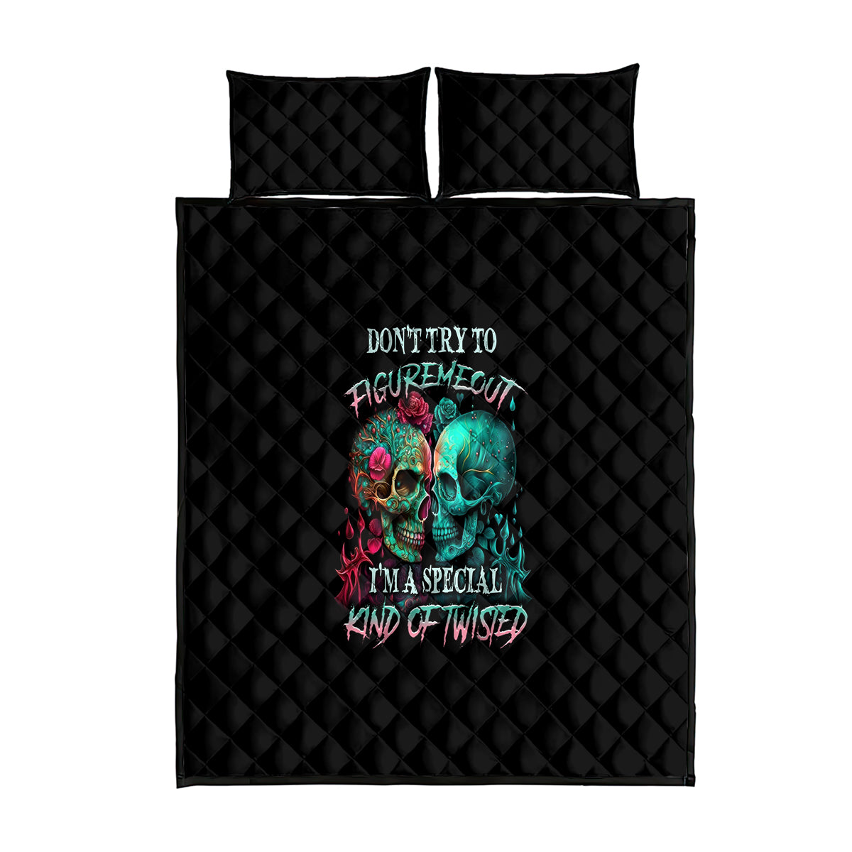 Don't Try To Figure Me Out Skull Quilt Bed Set - Wonder Print Shop