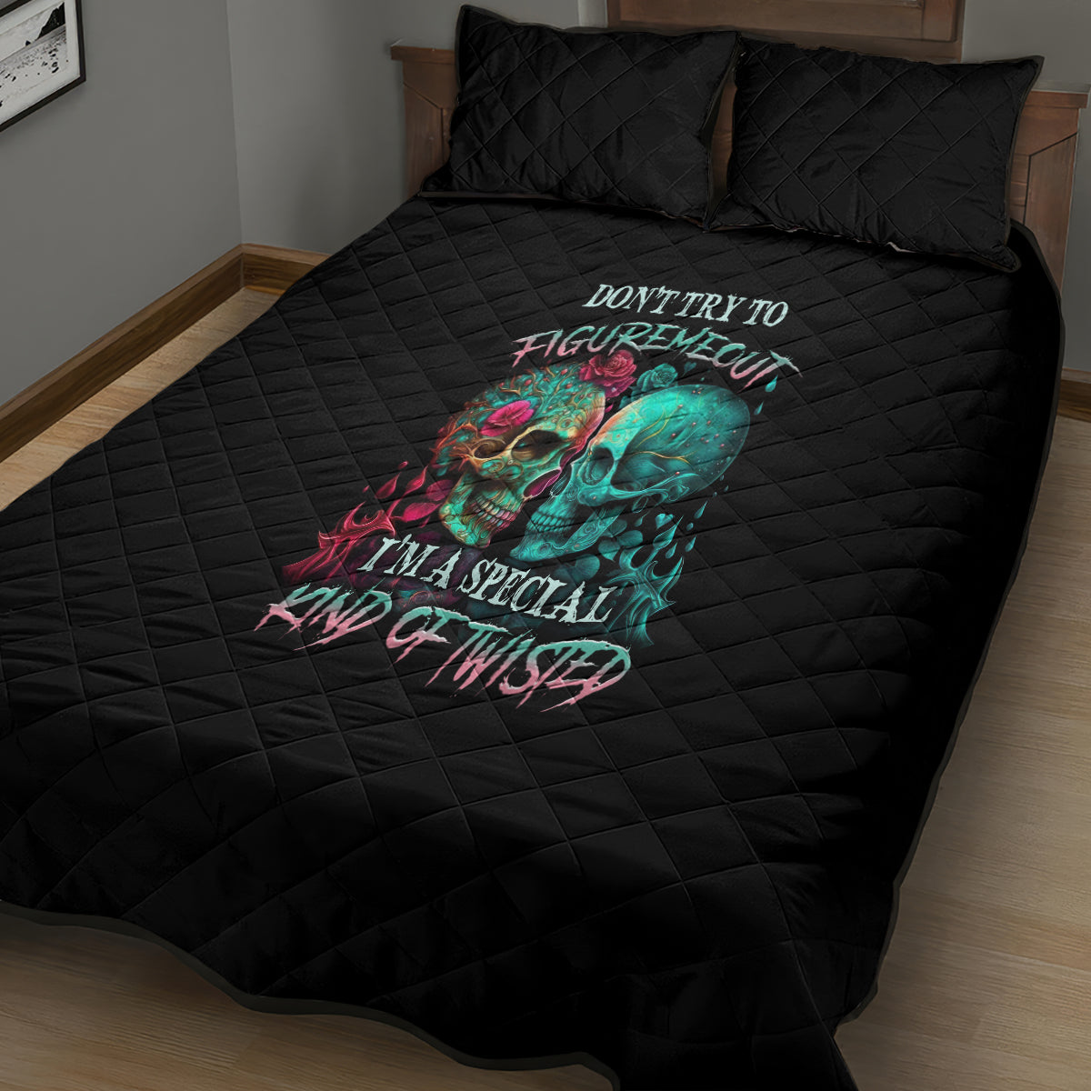 Don't Try To Figure Me Out Skull Quilt Bed Set - Wonder Print Shop