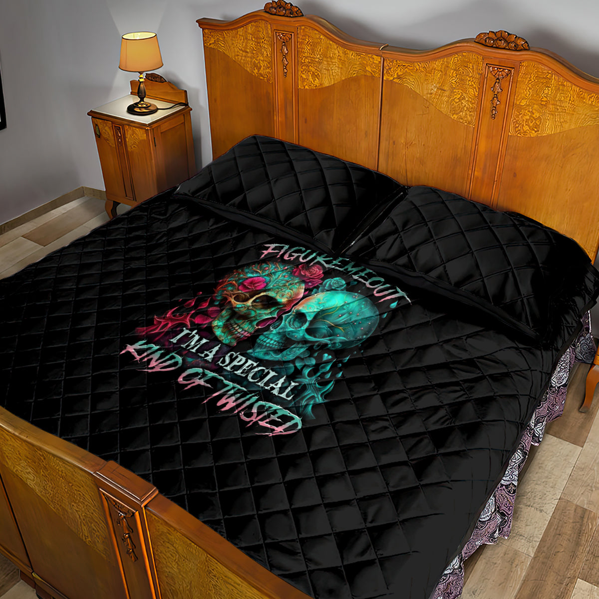 Don't Try To Figure Me Out Skull Quilt Bed Set - Wonder Print Shop