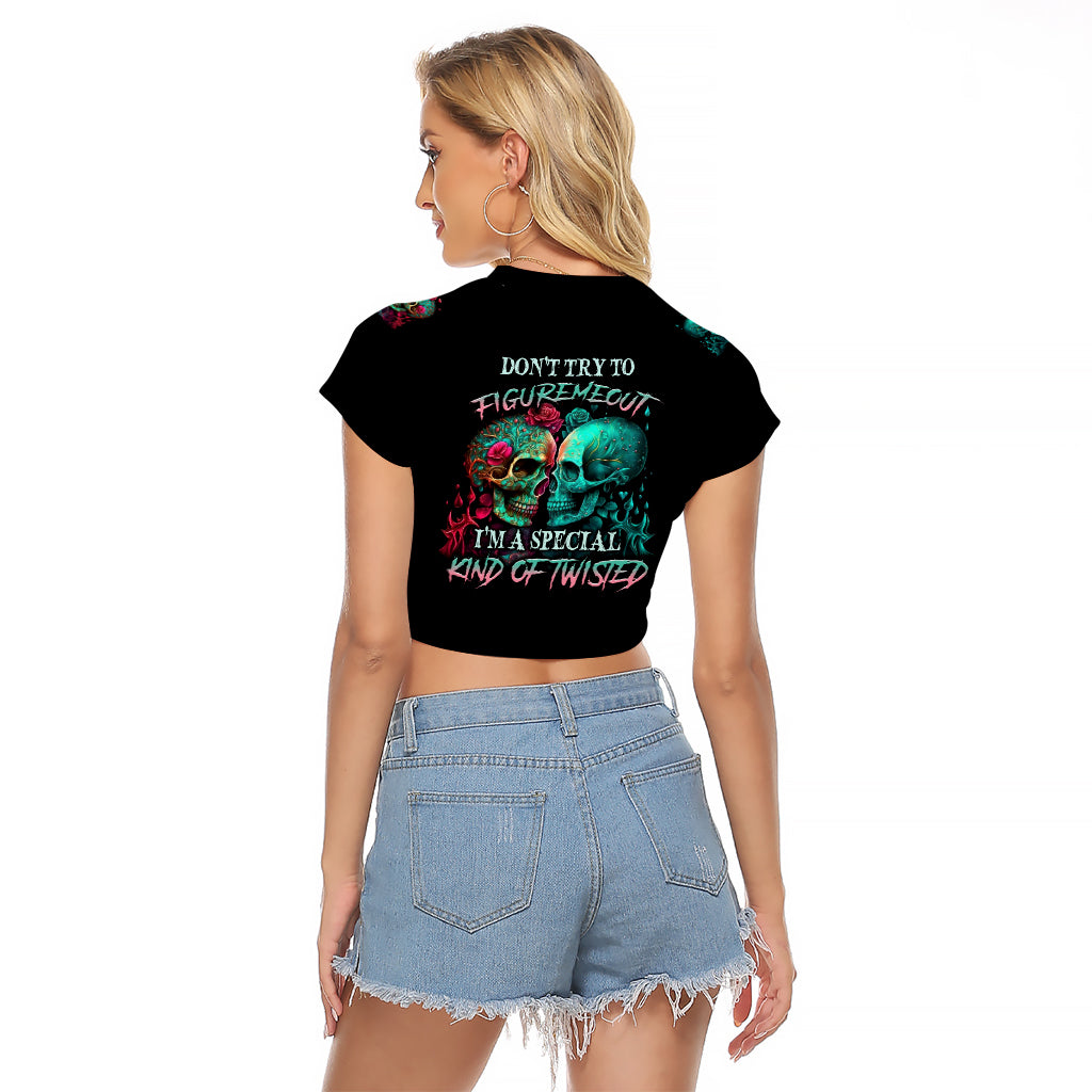 Don't Try To Figure Me Out Skull Raglan Cropped T Shirt - Wonder Print Shop