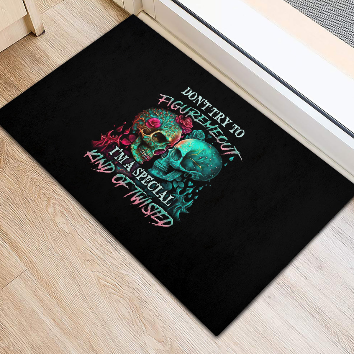 Don't Try To Figure Me Out Skull Rubber Doormat - Wonder Print Shop
