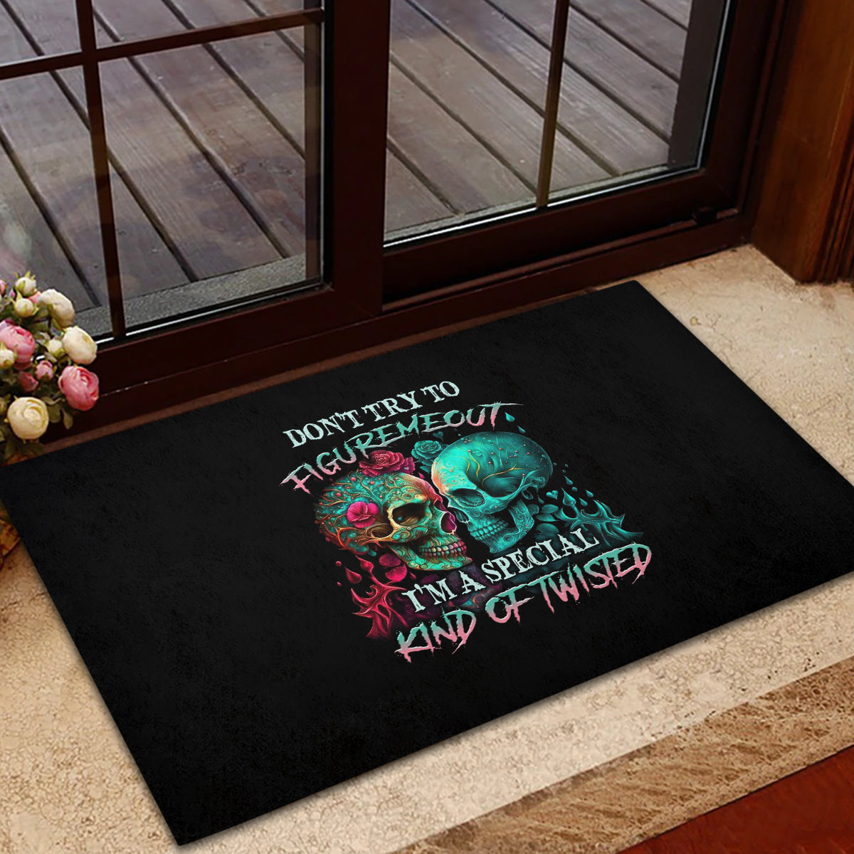 Don't Try To Figure Me Out Skull Rubber Doormat - Wonder Print Shop