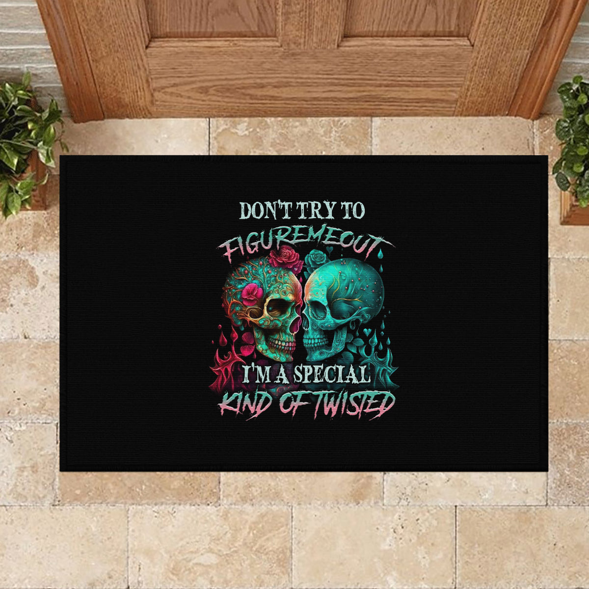 Don't Try To Figure Me Out Skull Rubber Doormat - Wonder Print Shop