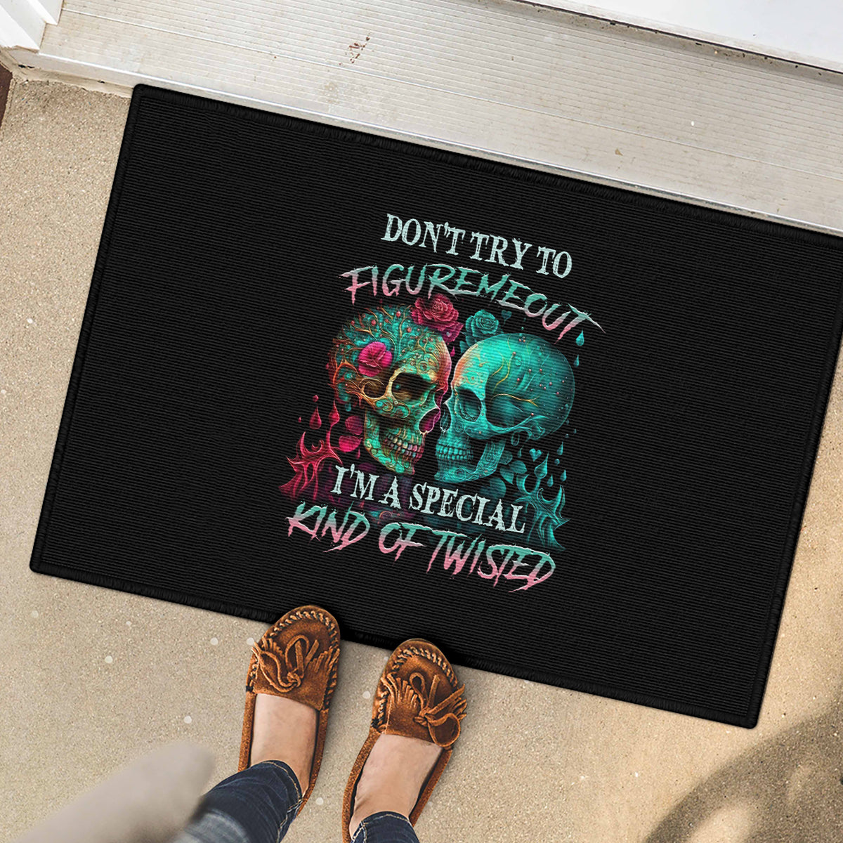 Don't Try To Figure Me Out Skull Rubber Doormat - Wonder Print Shop
