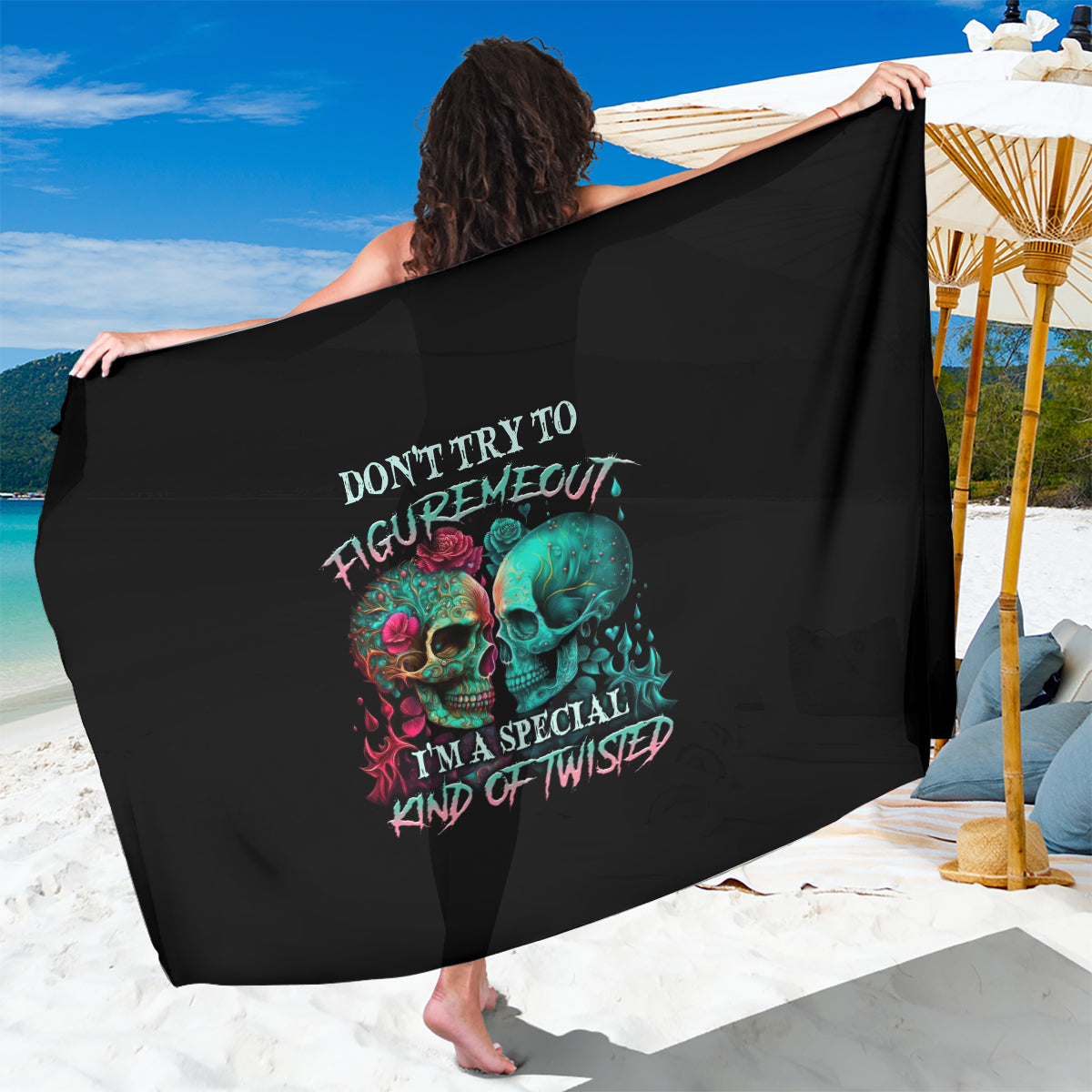Don't Try To Figure Me Out Skull Sarong - Wonder Print Shop
