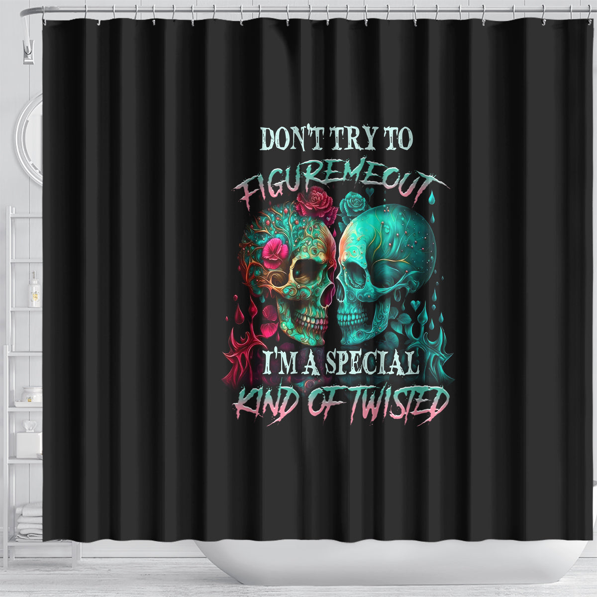dont-try-to-figure-me-out-skull-shower-curtain
