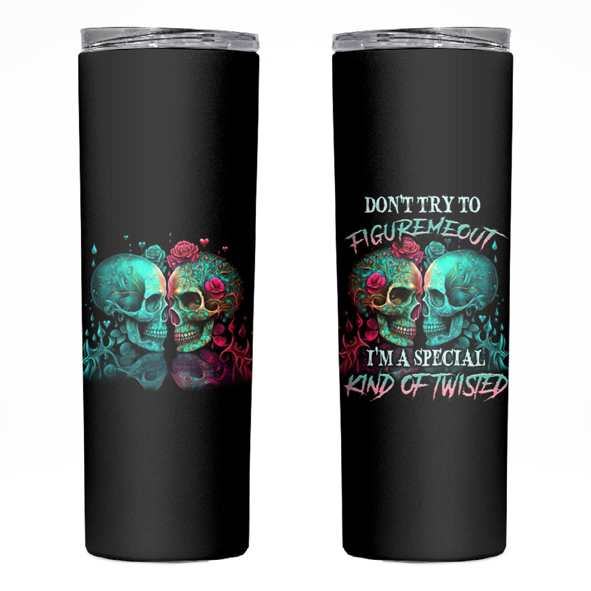 Don't Try To Figure Me Out Skull Skinny Tumbler - Wonder Print Shop