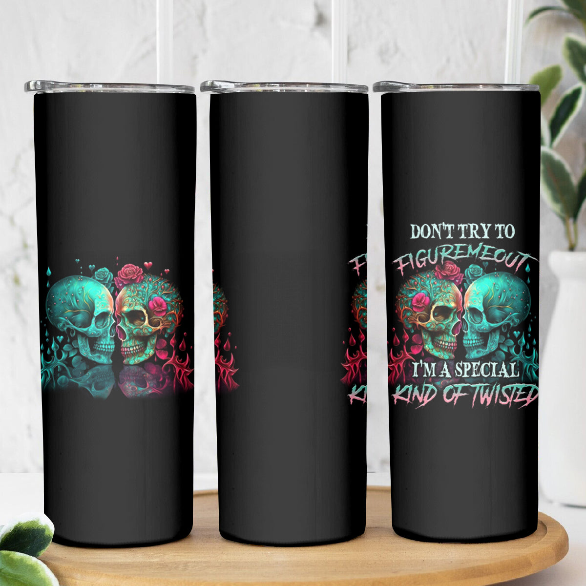 Don't Try To Figure Me Out Skull Skinny Tumbler - Wonder Print Shop