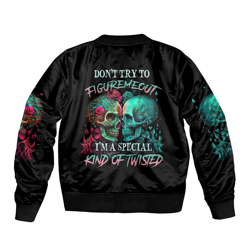 Don't Try To Figure Me Out Skull Sleeve Zip Bomber Jacket - Wonder Print Shop