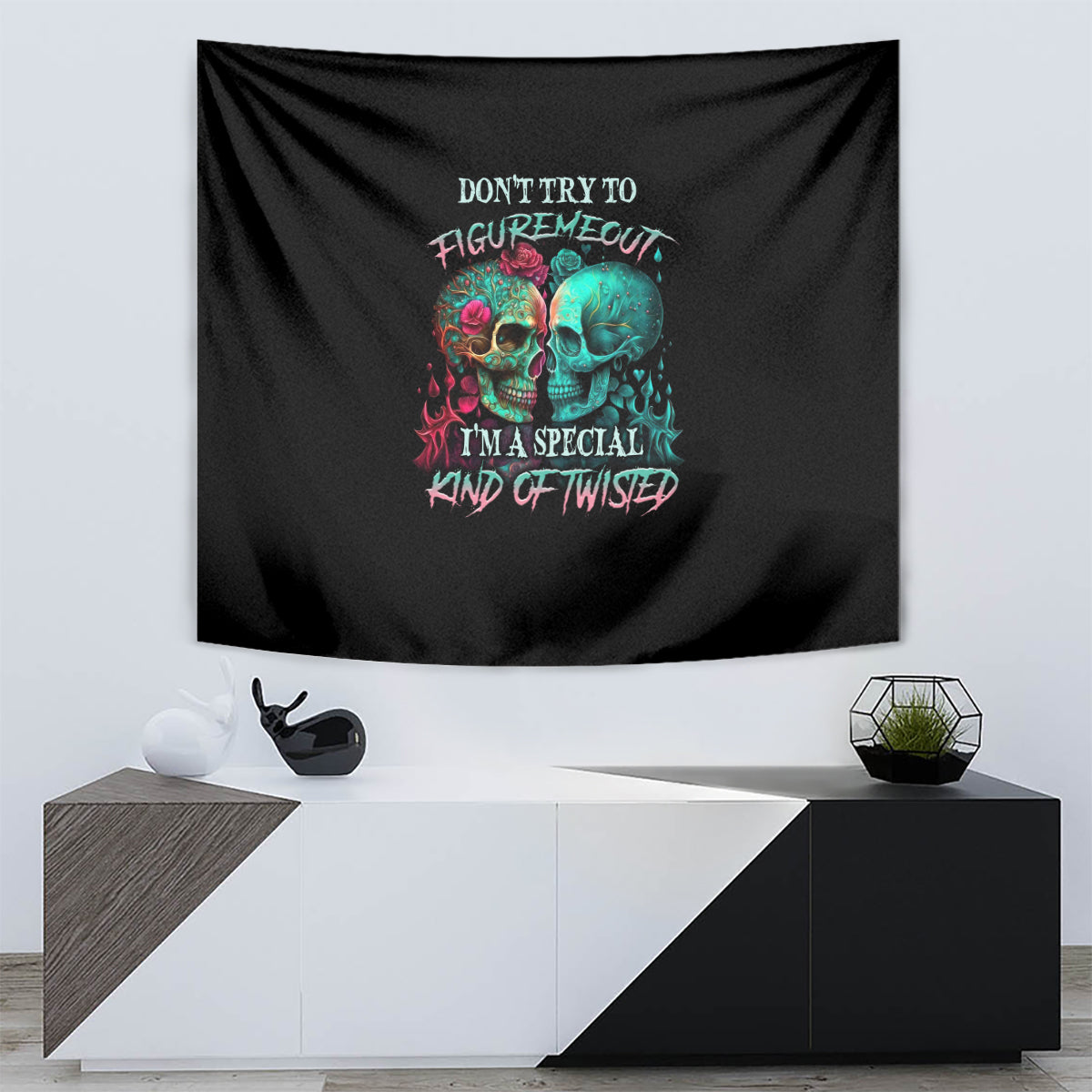 Don't Try To Figure Me Out Skull Tapestry - Wonder Print Shop
