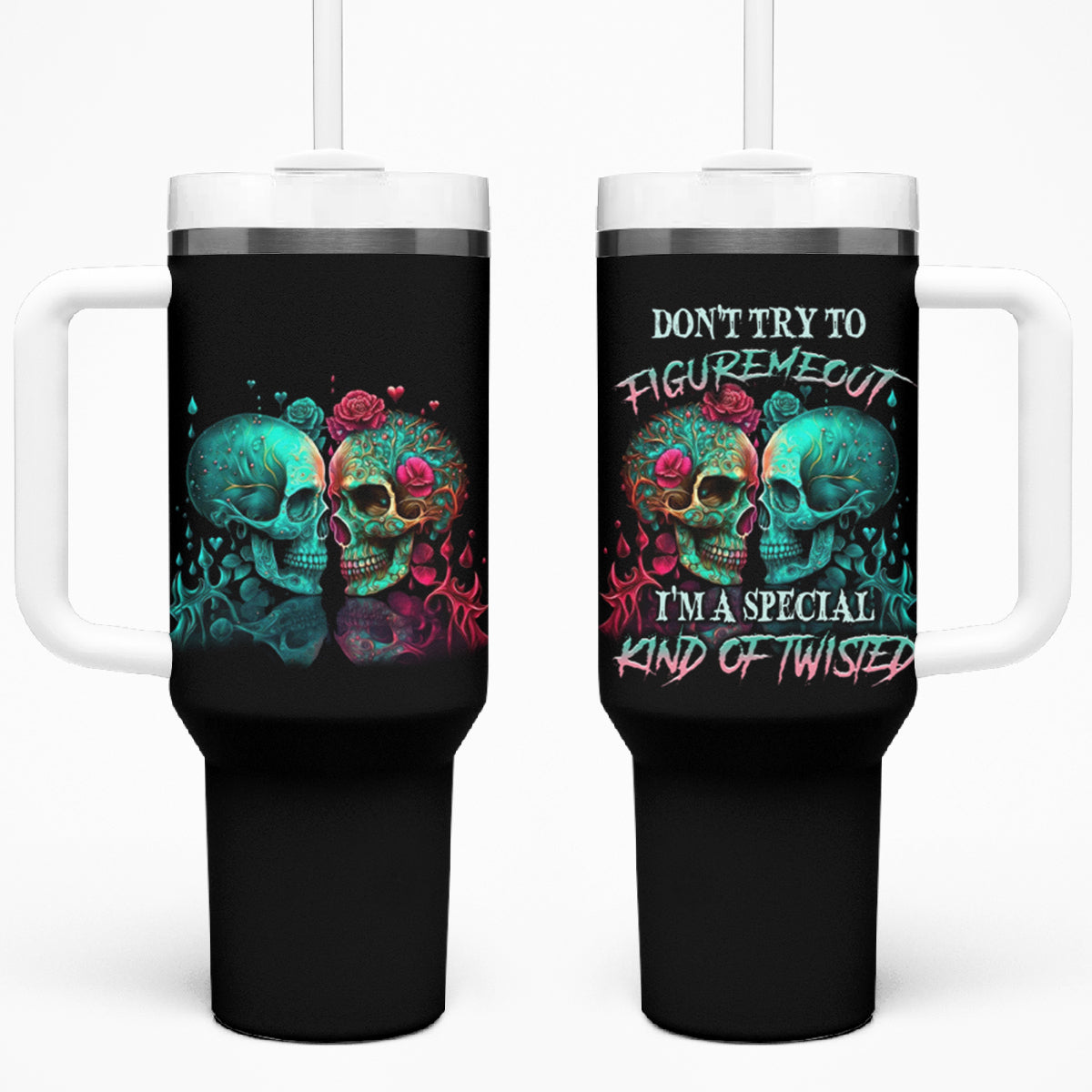 Don't Try To Figure Me Out Skull Tumbler With Handle - Wonder Print Shop