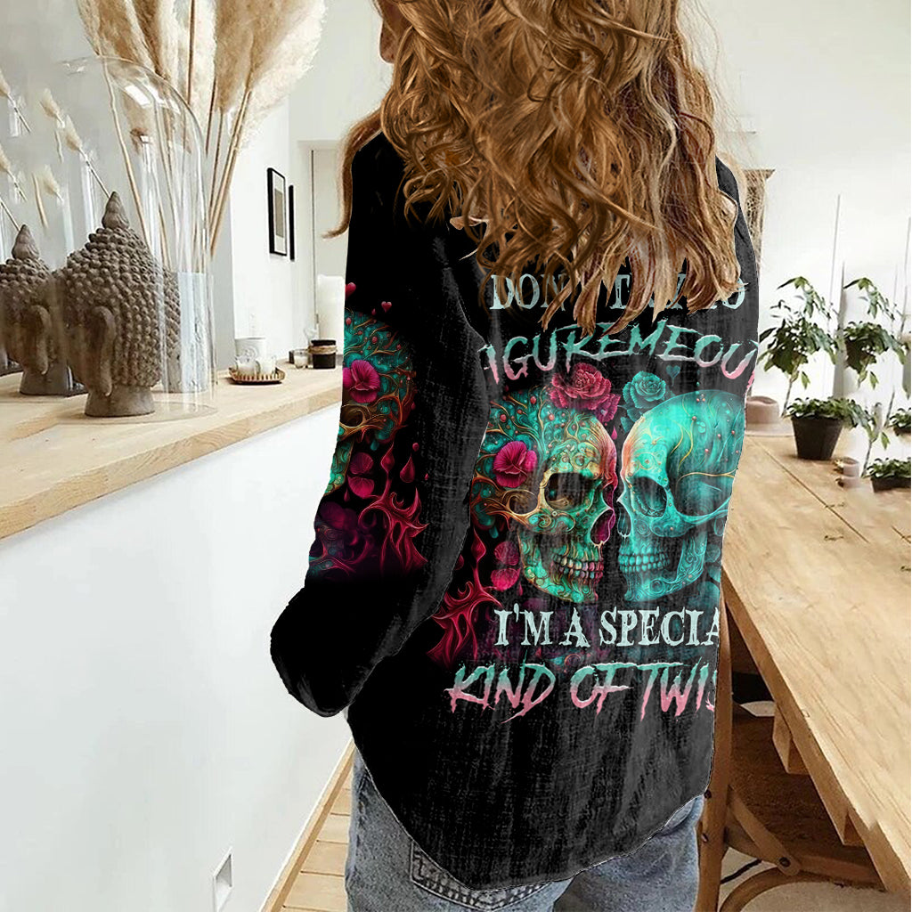 Don't Try To Figure Me Out Skull Women Casual Shirt - Wonder Print Shop