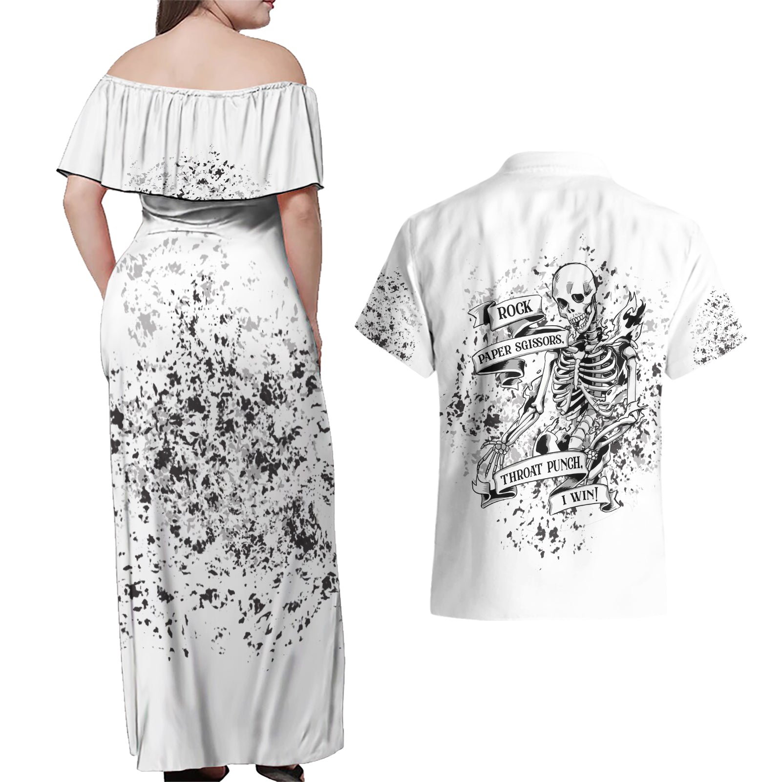 Rock Paper, Sgissors Throat Pungh I Win Couples Matching Off Shoulder Maxi Dress and Hawaiian Shirt - Wonder Print Shop