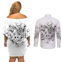Rock Paper, Sgissors Throat Pungh I Win Couples Matching Off Shoulder Short Dress and Long Sleeve Button Shirt - Wonder Print Shop