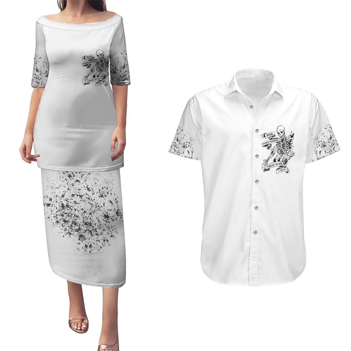 Rock Paper, Sgissors Throat Pungh I Win Couples Matching Puletasi Dress and Hawaiian Shirt - Wonder Print Shop