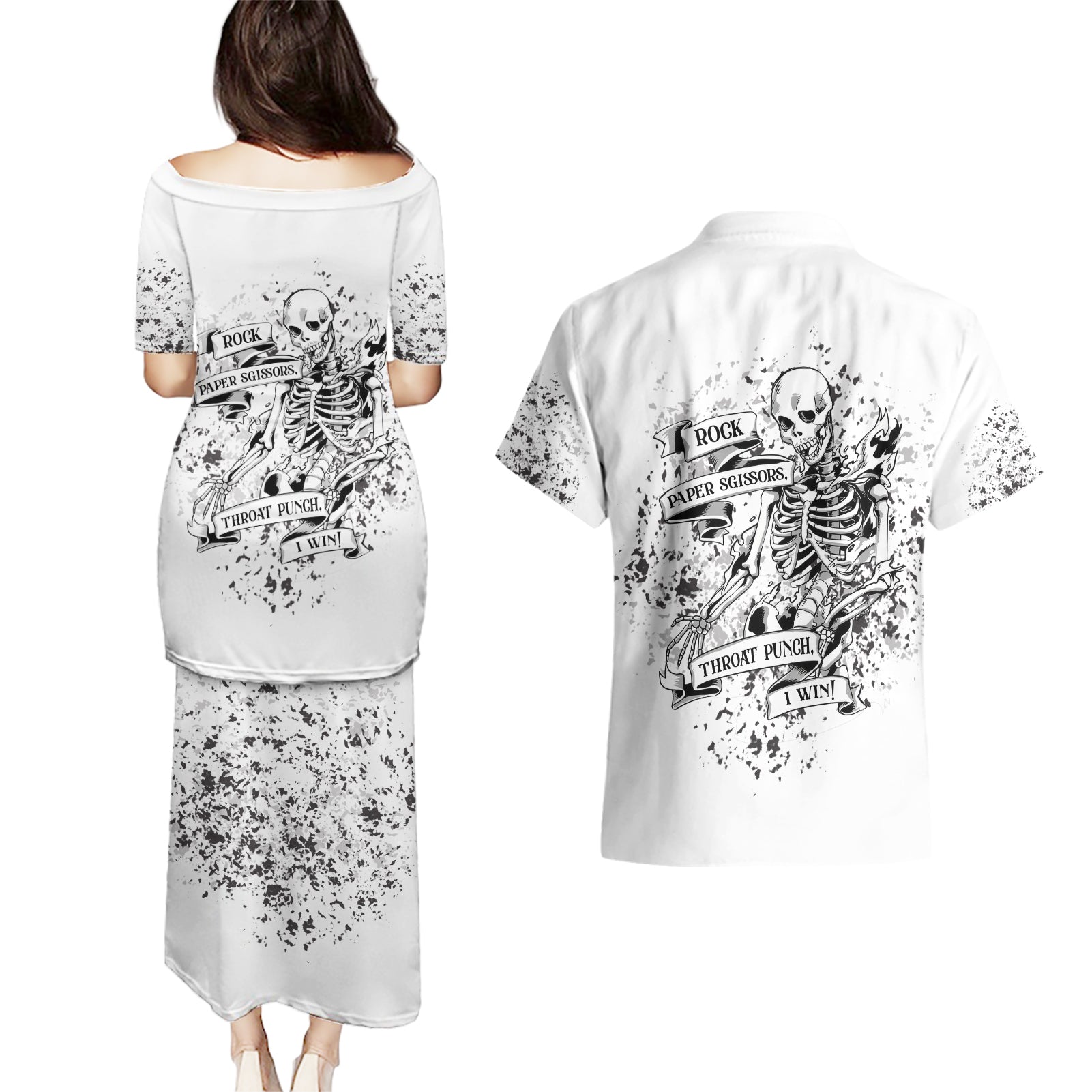 Rock Paper, Sgissors Throat Pungh I Win Couples Matching Puletasi Dress and Hawaiian Shirt - Wonder Print Shop