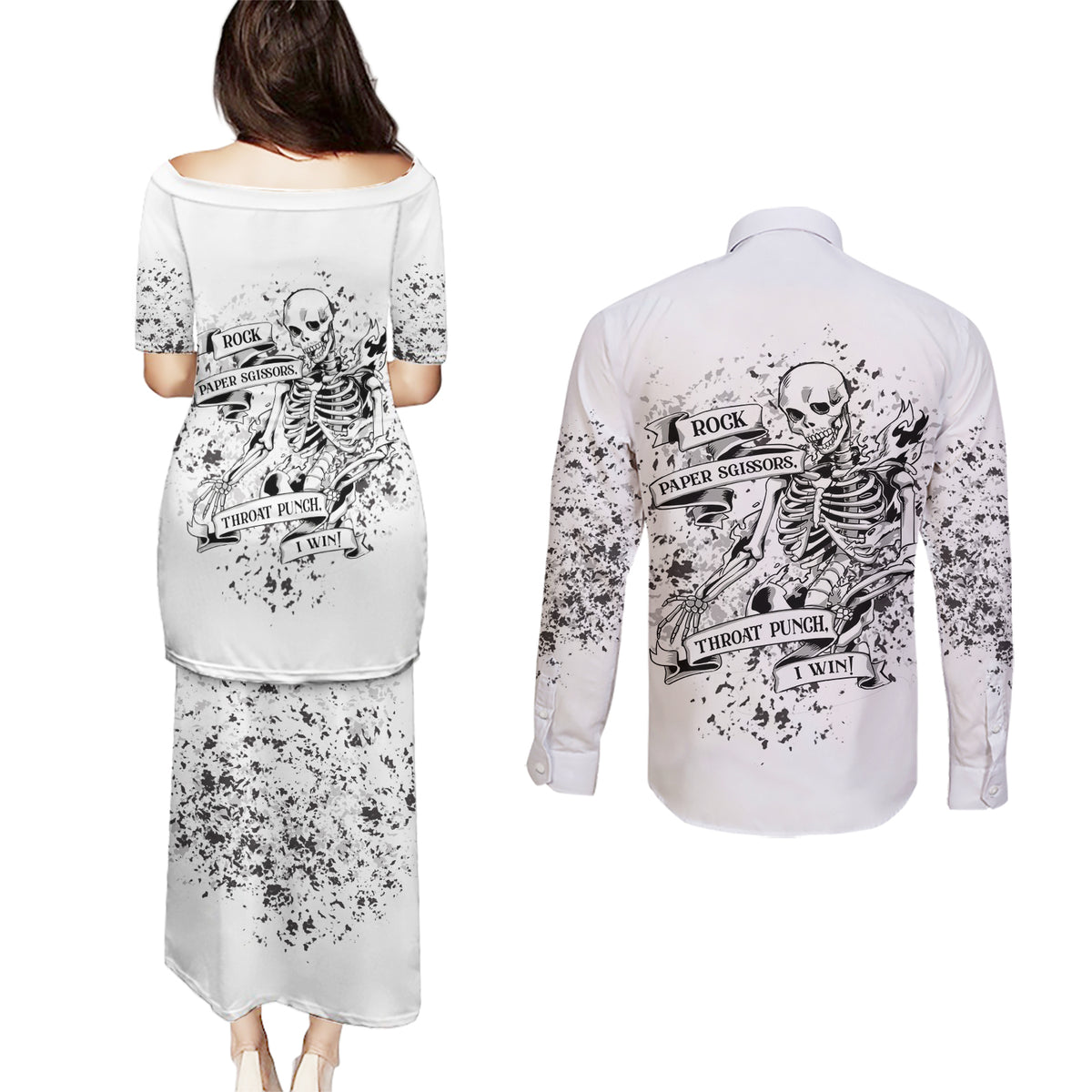 Rock Paper, Sgissors Throat Pungh I Win Couples Matching Puletasi Dress and Long Sleeve Button Shirt - Wonder Print Shop