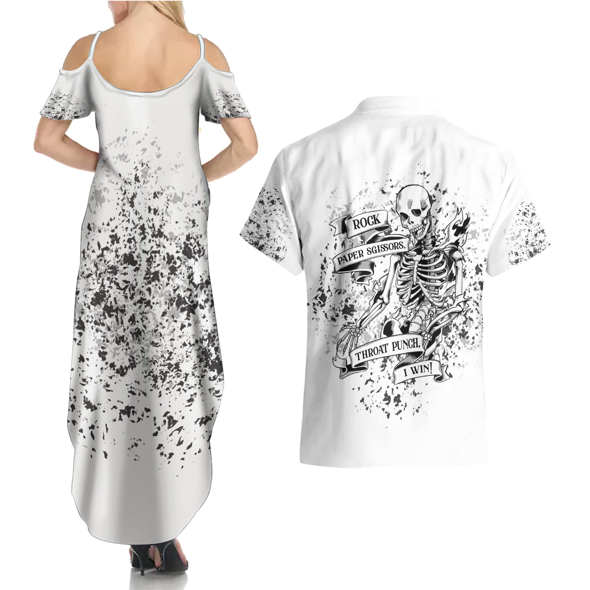 Rock Paper, Sgissors Throat Pungh I Win Couples Matching Summer Maxi Dress and Hawaiian Shirt - Wonder Print Shop