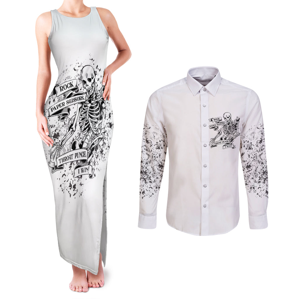 Rock Paper, Sgissors Throat Pungh I Win Couples Matching Tank Maxi Dress and Long Sleeve Button Shirt - Wonder Print Shop