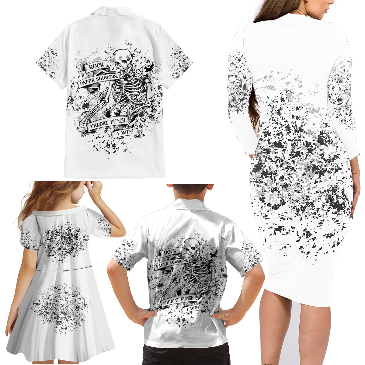 Rock Paper, Sgissors Throat Pungh I Win Family Matching Long Sleeve Bodycon Dress and Hawaiian Shirt - Wonder Print Shop