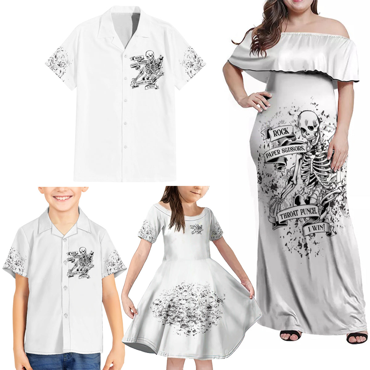 Rock Paper, Sgissors Throat Pungh I Win Family Matching Off Shoulder Maxi Dress and Hawaiian Shirt - Wonder Print Shop