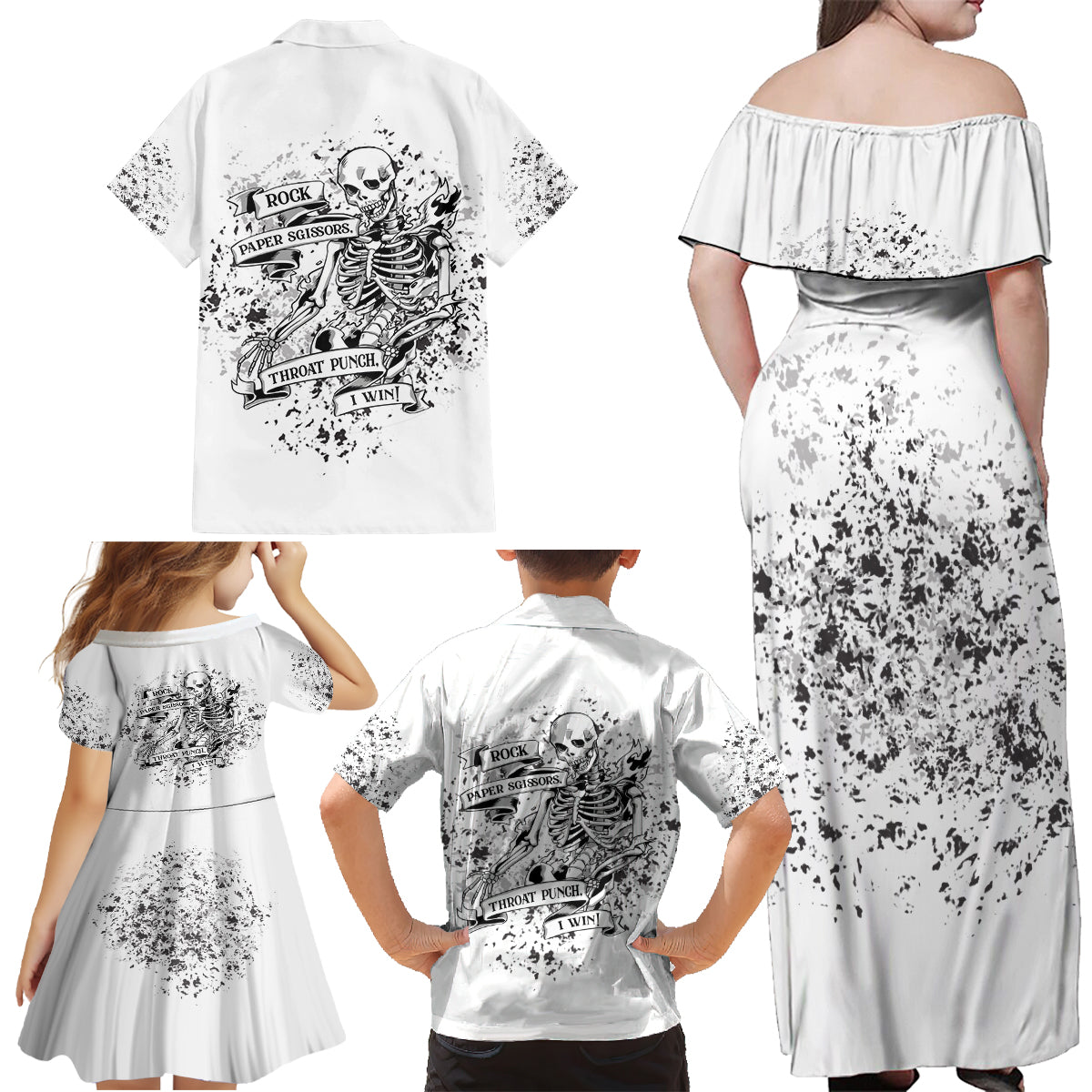 Rock Paper, Sgissors Throat Pungh I Win Family Matching Off Shoulder Maxi Dress and Hawaiian Shirt - Wonder Print Shop