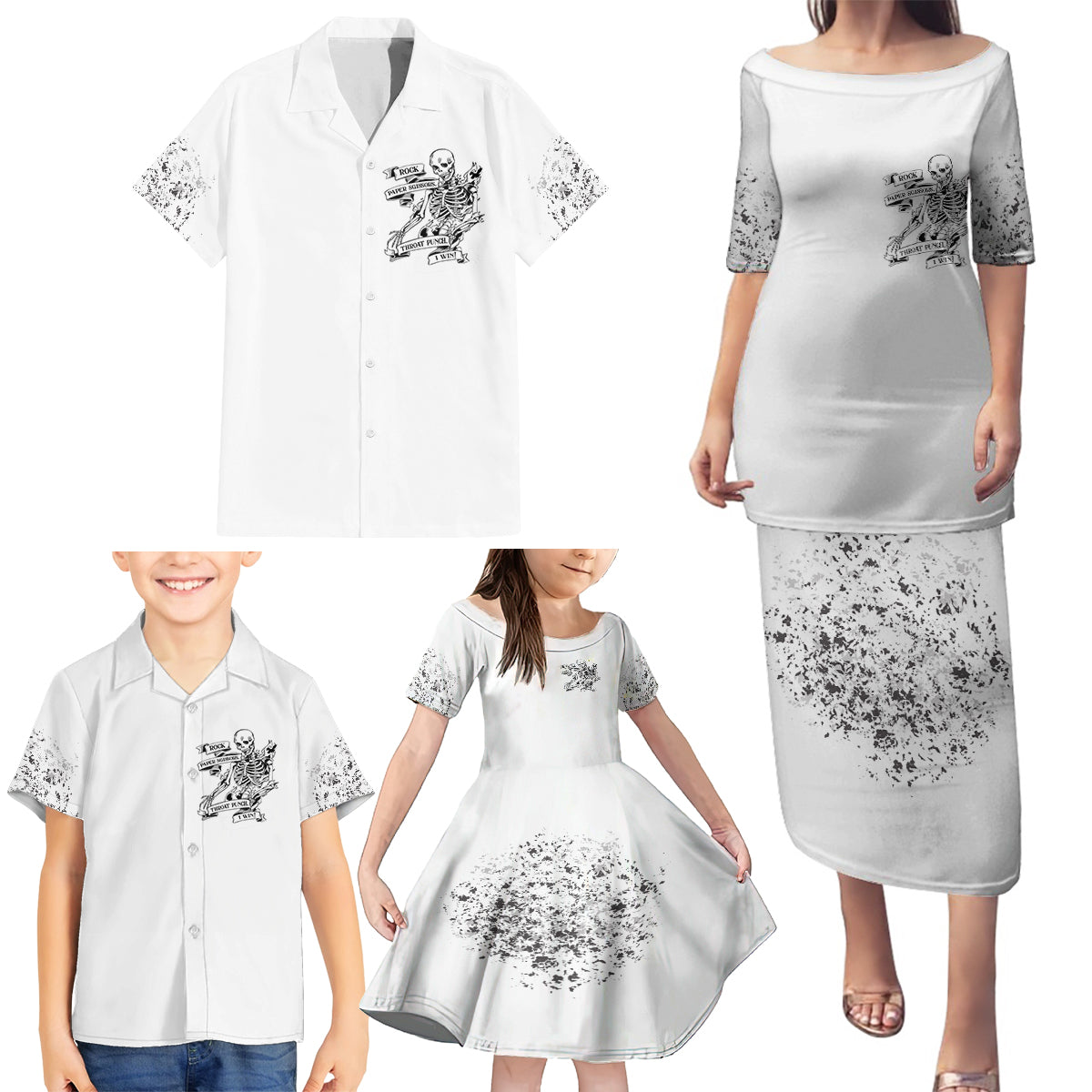 Rock Paper, Sgissors Throat Pungh I Win Family Matching Puletasi Dress and Hawaiian Shirt - Wonder Print Shop