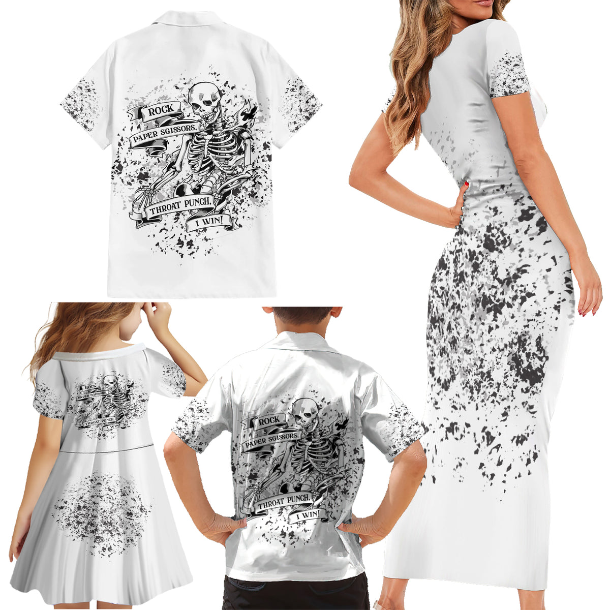 Rock Paper, Sgissors Throat Pungh I Win Family Matching Short Sleeve Bodycon Dress and Hawaiian Shirt - Wonder Print Shop