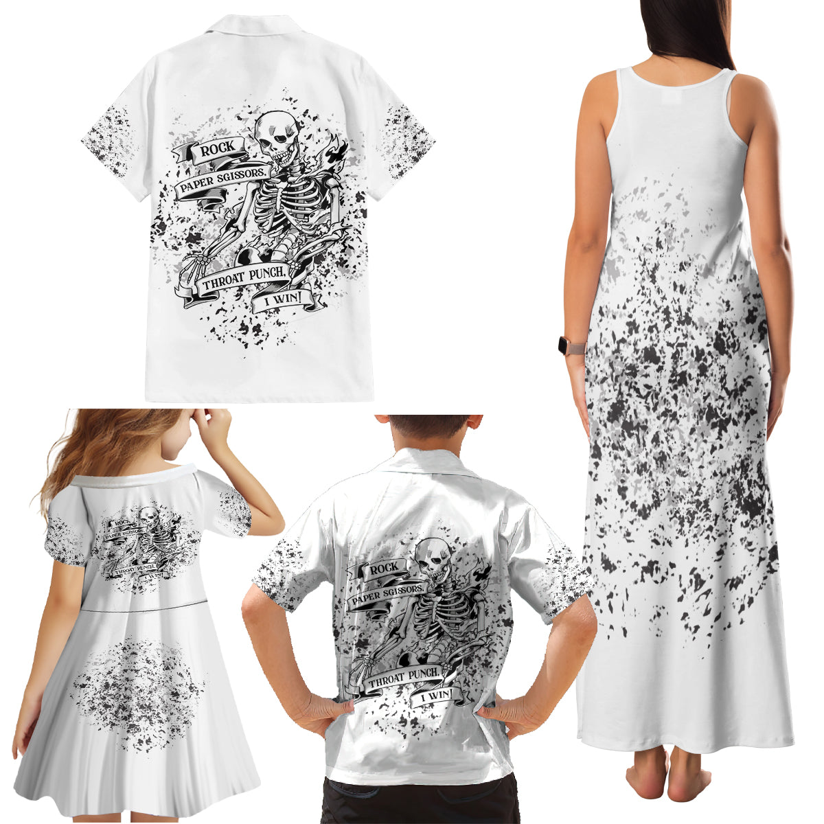 Rock Paper, Sgissors Throat Pungh I Win Family Matching Tank Maxi Dress and Hawaiian Shirt - Wonder Print Shop