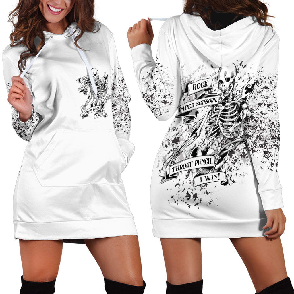 Rock Paper, Sgissors Throat Pungh I Win Hoodie Dress - Wonder Print Shop