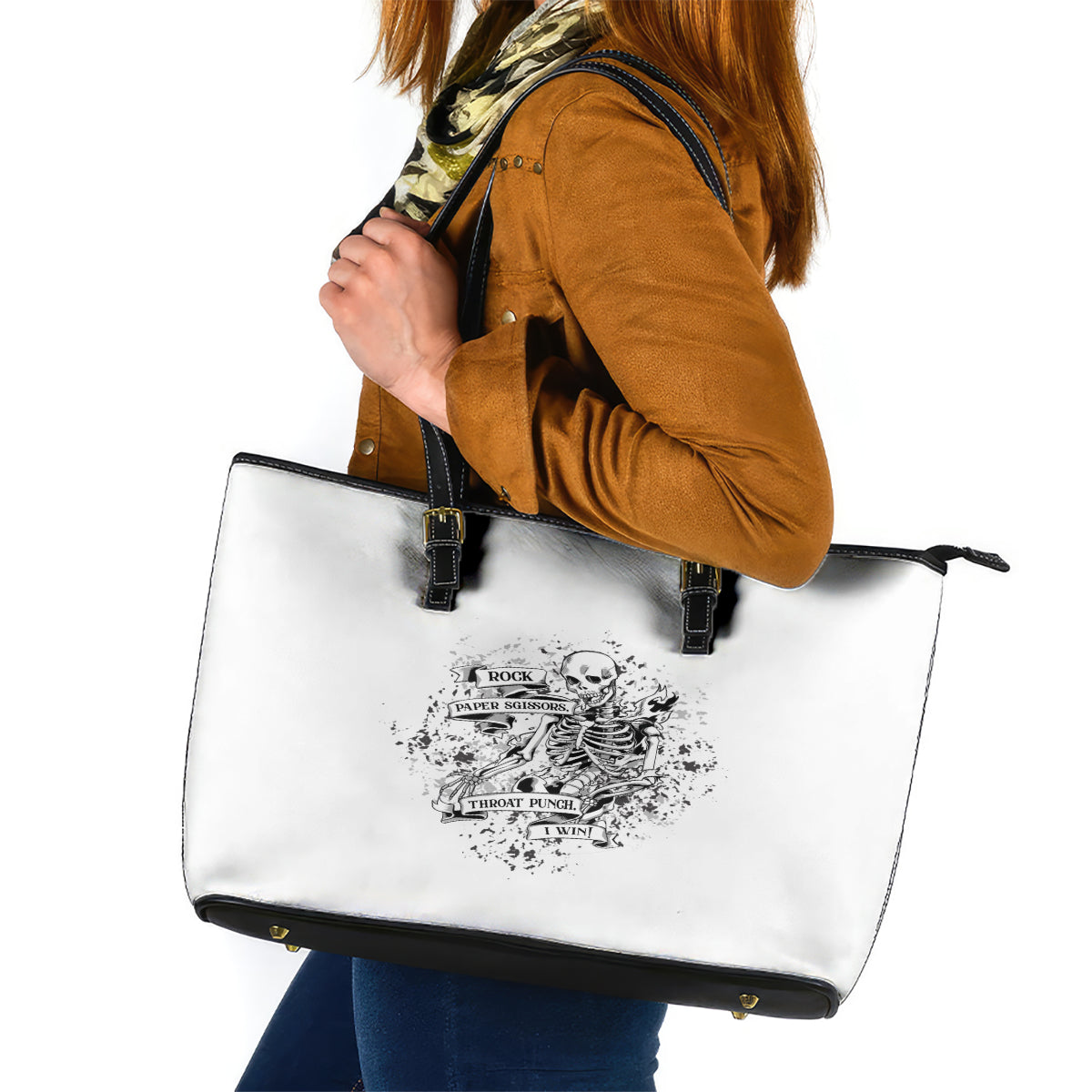 Rock Paper, Sgissors Throat Pungh I Win Leather Tote Bag - Wonder Print Shop
