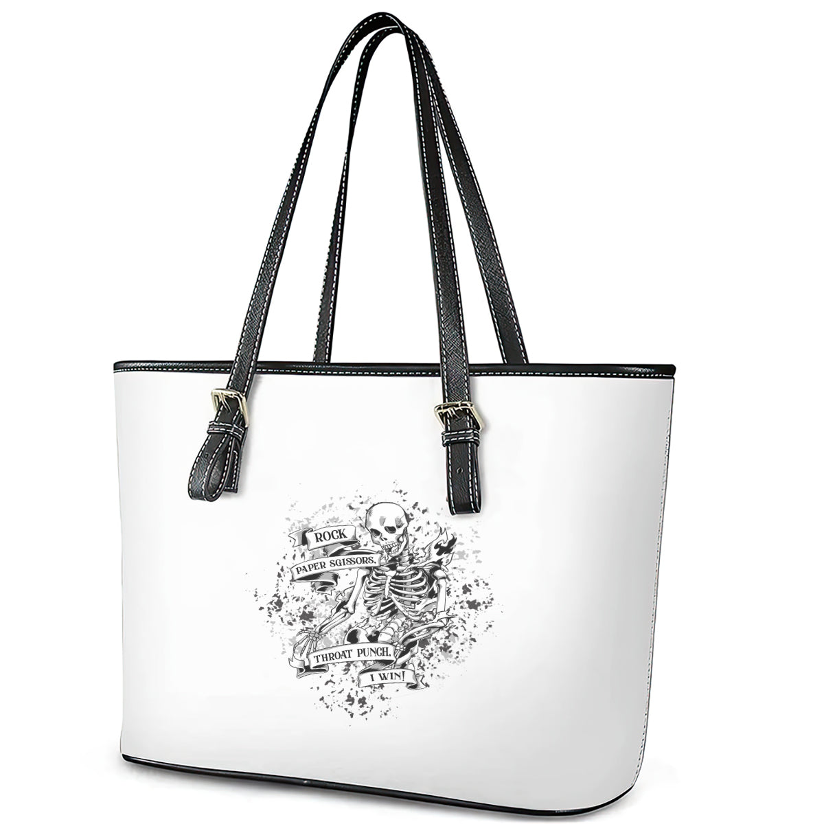 Rock Paper, Sgissors Throat Pungh I Win Leather Tote Bag - Wonder Print Shop