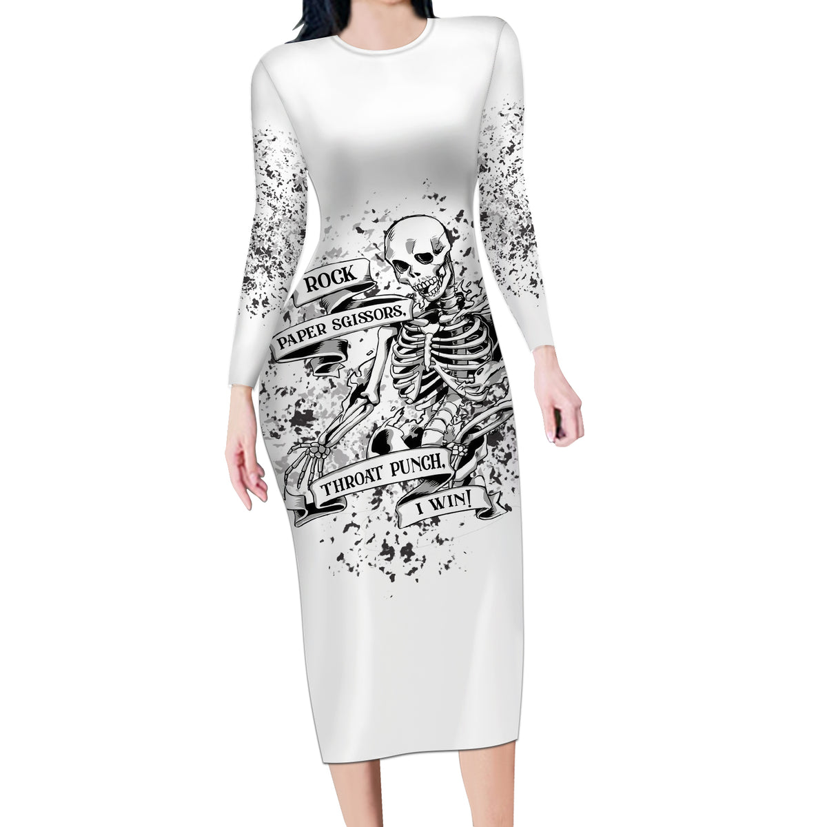 Rock Paper, Sgissors Throat Pungh I Win Long Sleeve Bodycon Dress - Wonder Print Shop