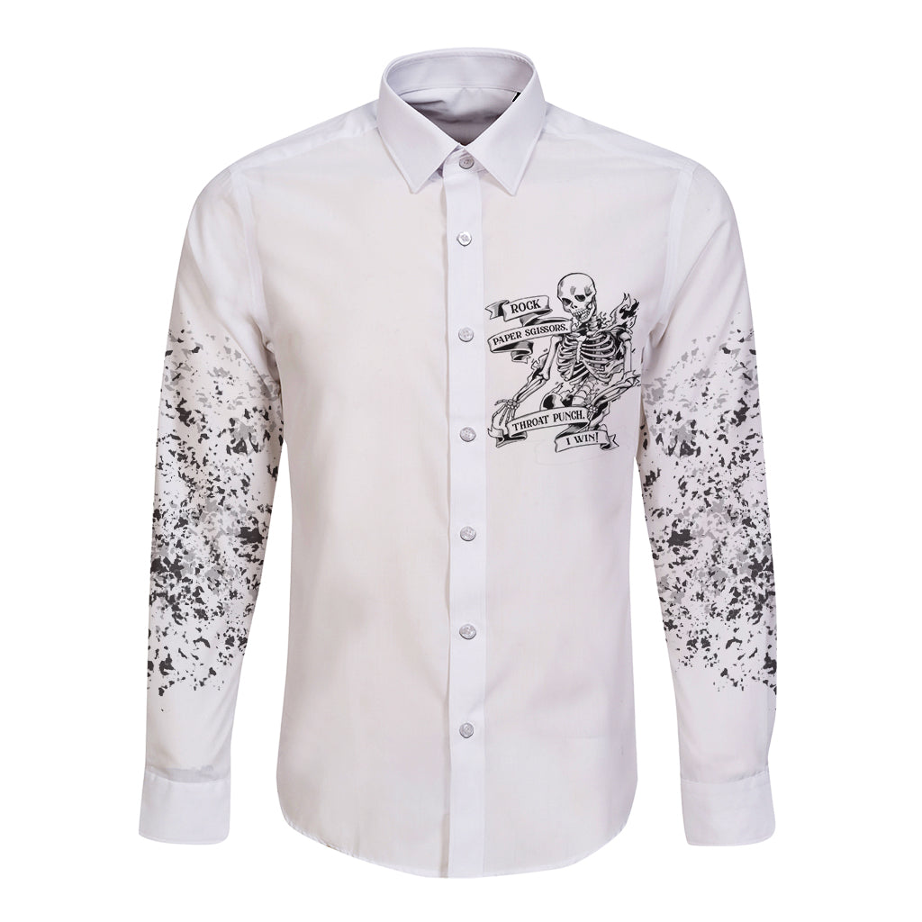 Rock Paper, Sgissors Throat Pungh I Win Long Sleeve Button Shirt - Wonder Print Shop