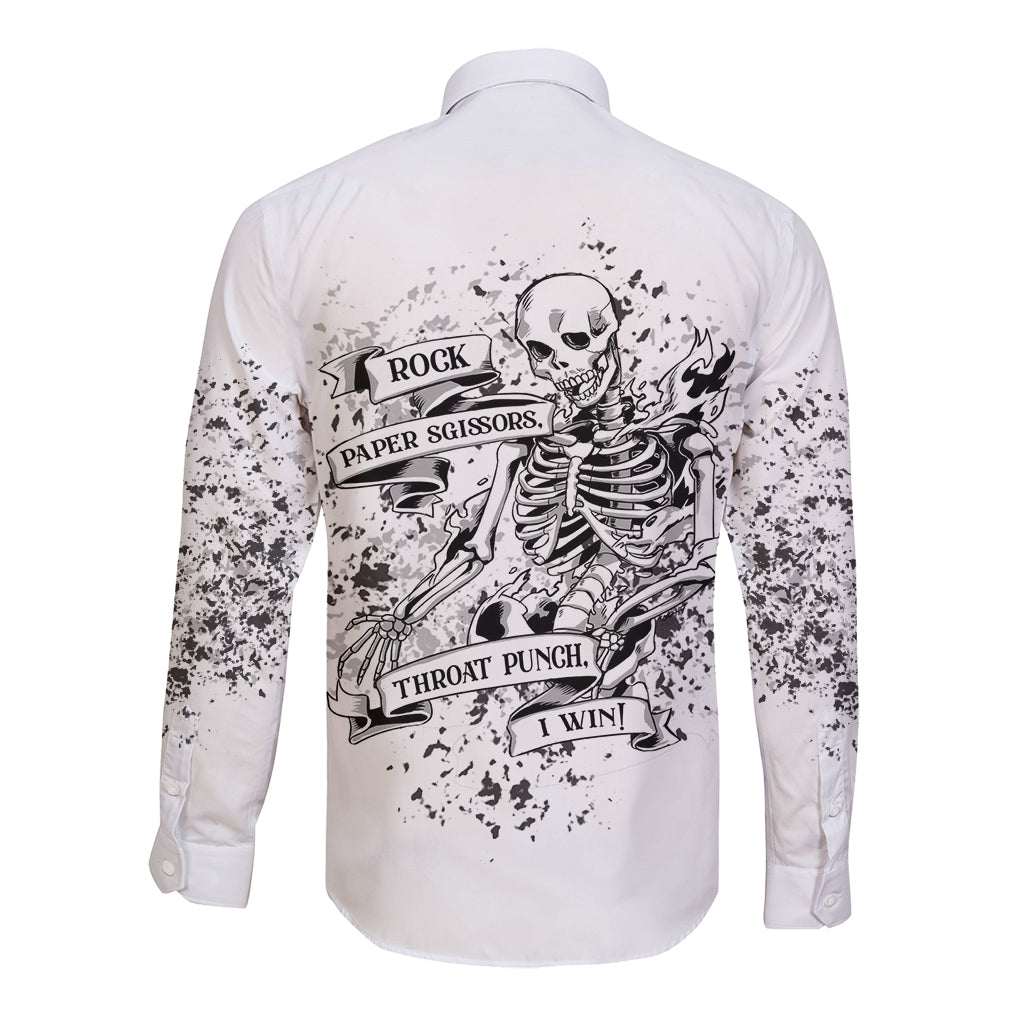 Rock Paper, Sgissors Throat Pungh I Win Long Sleeve Button Shirt - Wonder Print Shop