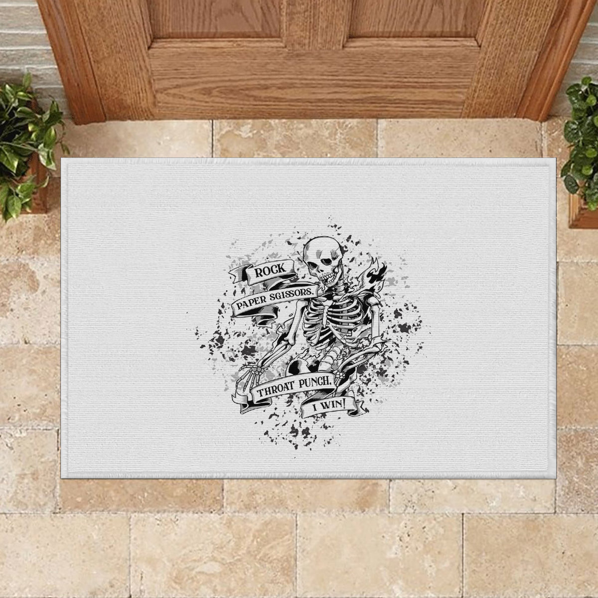 Rock Paper, Sgissors Throat Pungh I Win Rubber Doormat - Wonder Print Shop