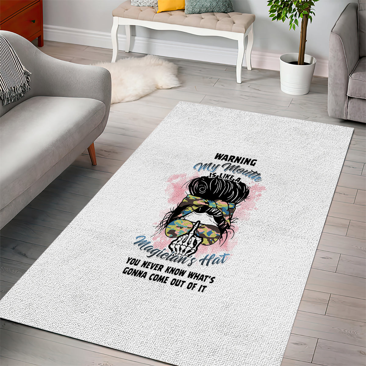 Warning My Mouth Messy Bun Area Rug - Wonder Print Shop